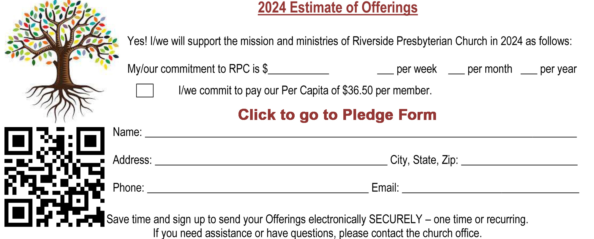 Pledge Card for Riverside Presbyterian Church